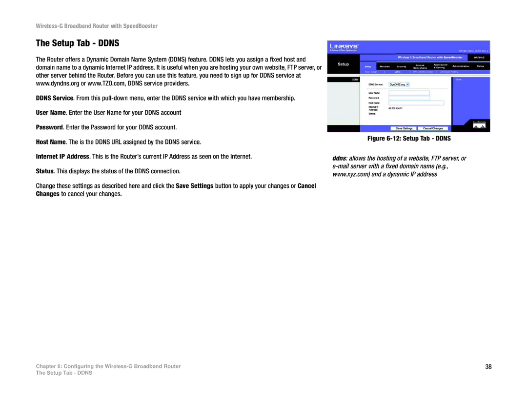 Linksys WRT54GS manual Setup Tab Ddns 