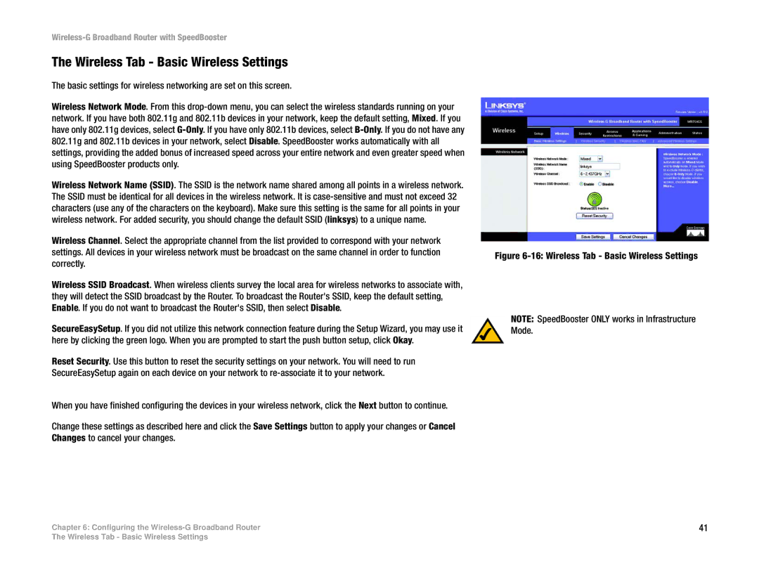 Linksys WRT54GS manual Wireless Tab Basic Wireless Settings 