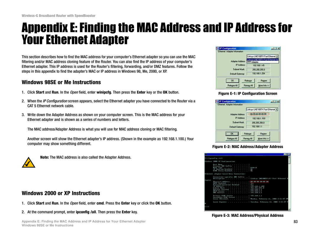 Linksys WRT54GS manual Windows 98SE or Me Instructions, Windows 2000 or XP Instructions 