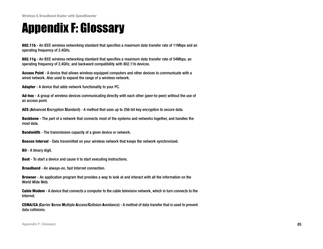 Linksys WRT54GS manual Appendix F Glossary 