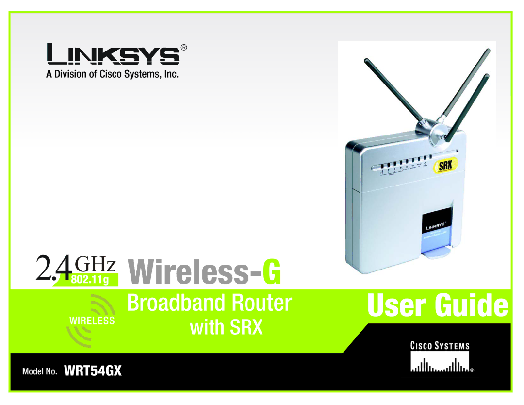 Linksys WRT54GX manual GHz .11g Wireless- G 