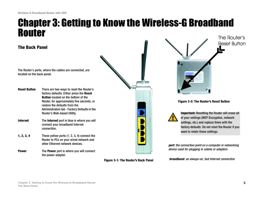 Linksys WRT54GX manual Getting to Know the Wireless-G Broadband Router, Back Panel 