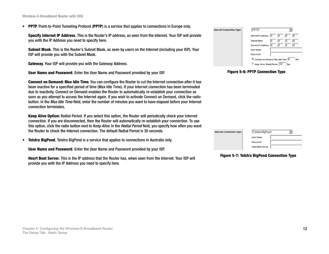 Linksys WRT54GX manual Pptp Connection Type 