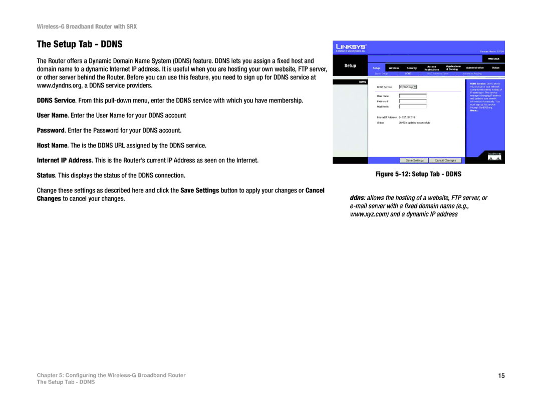 Linksys WRT54GX manual Setup Tab Ddns 