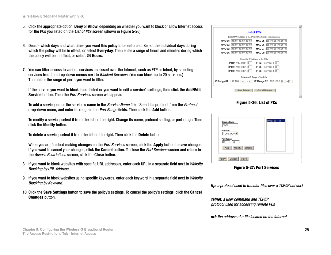 Linksys WRT54GX manual Ftp a protocol used to transfer files over a TCP/IP network 