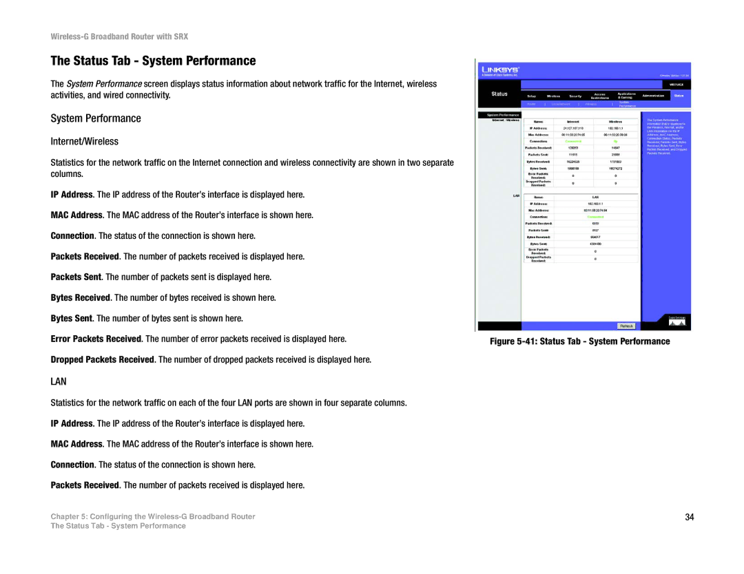 Linksys WRT54GX manual Status Tab System Performance 