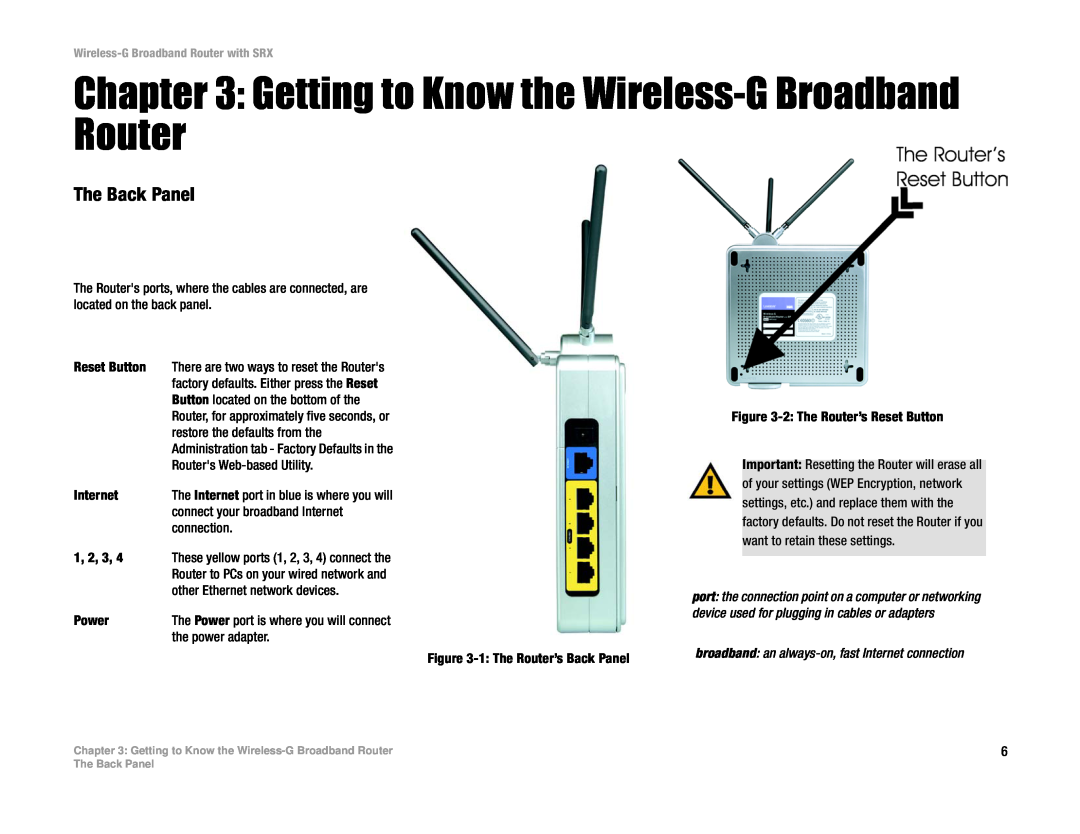 Linksys WRT54GX manual Getting to Know the Wireless-G Broadband Router, The Back Panel, 1 The Router’s Back Panel 