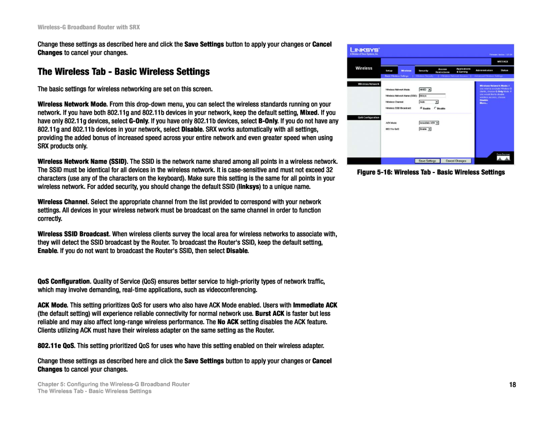 Linksys WRT54GX manual The Wireless Tab - Basic Wireless Settings 