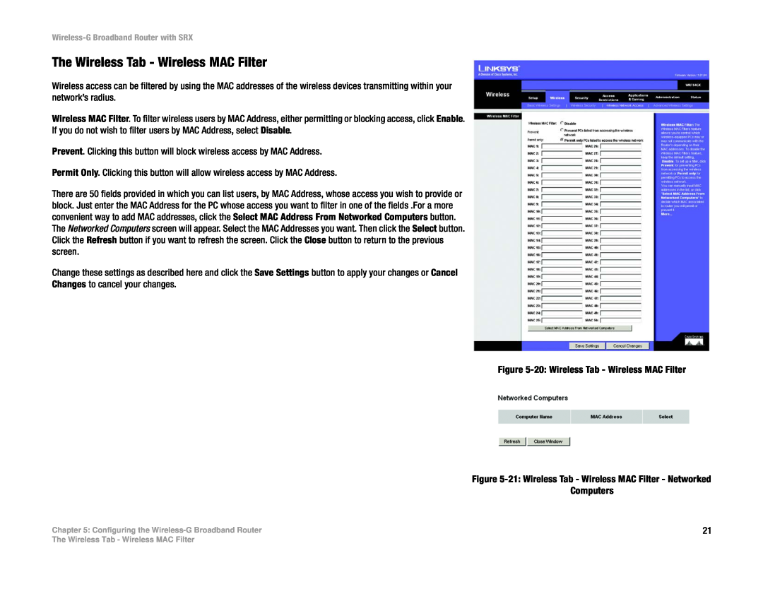 Linksys WRT54GX manual The Wireless Tab - Wireless MAC Filter 