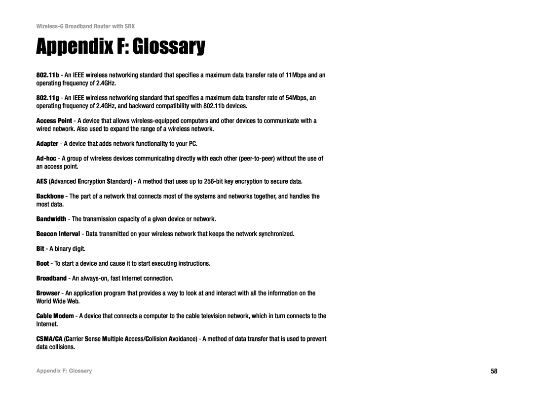 Linksys WRT54GX manual Appendix F Glossary 