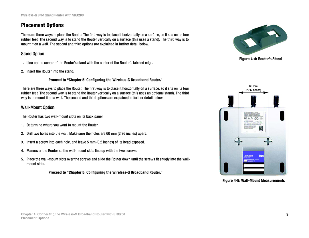 Linksys WRT54GX2 manual Placement Options, Stand Option, Wall-Mount Option 