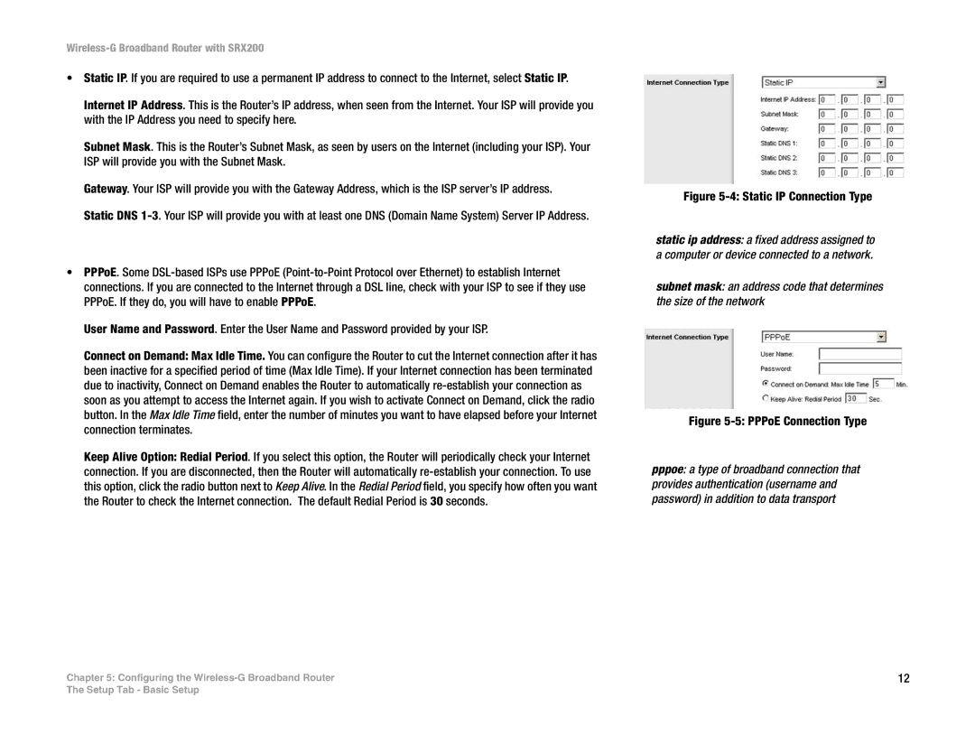 Linksys WRT54GX2 manual Static IP Connection Type 