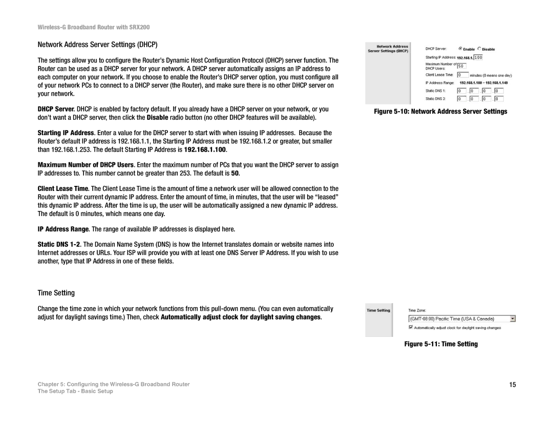 Linksys WRT54GX2 manual Network Address Server Settings Dhcp, Time Setting 