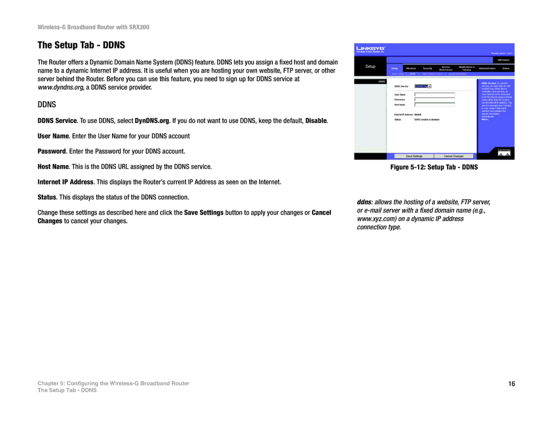 Linksys WRT54GX2 manual Setup Tab Ddns 
