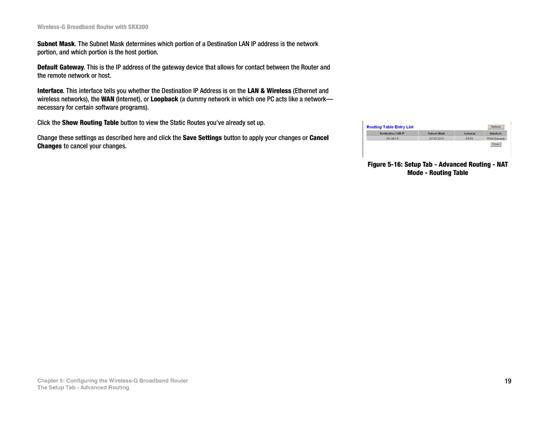 Linksys WRT54GX2 manual Setup Tab Advanced Routing NAT Mode Routing Table 