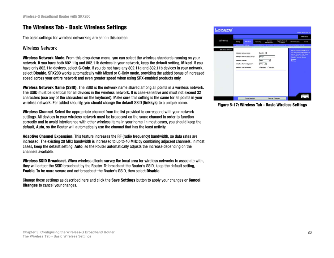 Linksys WRT54GX2 manual Wireless Tab Basic Wireless Settings, Wireless Network 