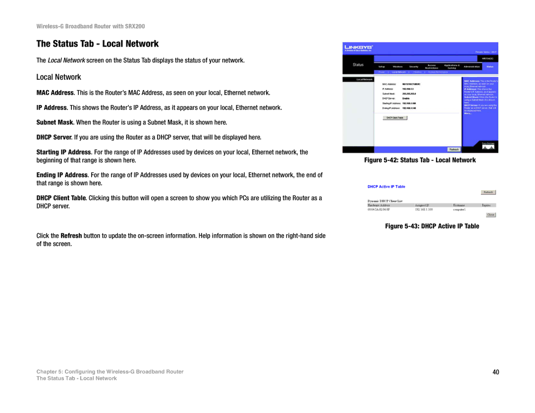 Linksys WRT54GX2 manual Status Tab Local Network 