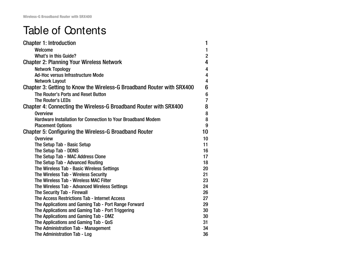 Linksys WRT54GX4 manual Table of Contents 