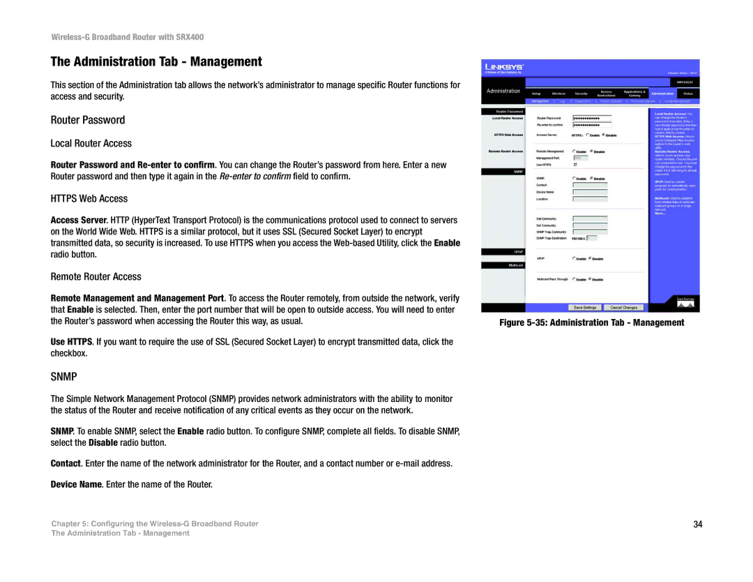 Linksys WRT54GX4 manual Administration Tab Management, Router Password, Local Router Access, Https Web Access 