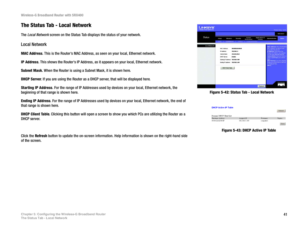 Linksys WRT54GX4 manual Status Tab Local Network 