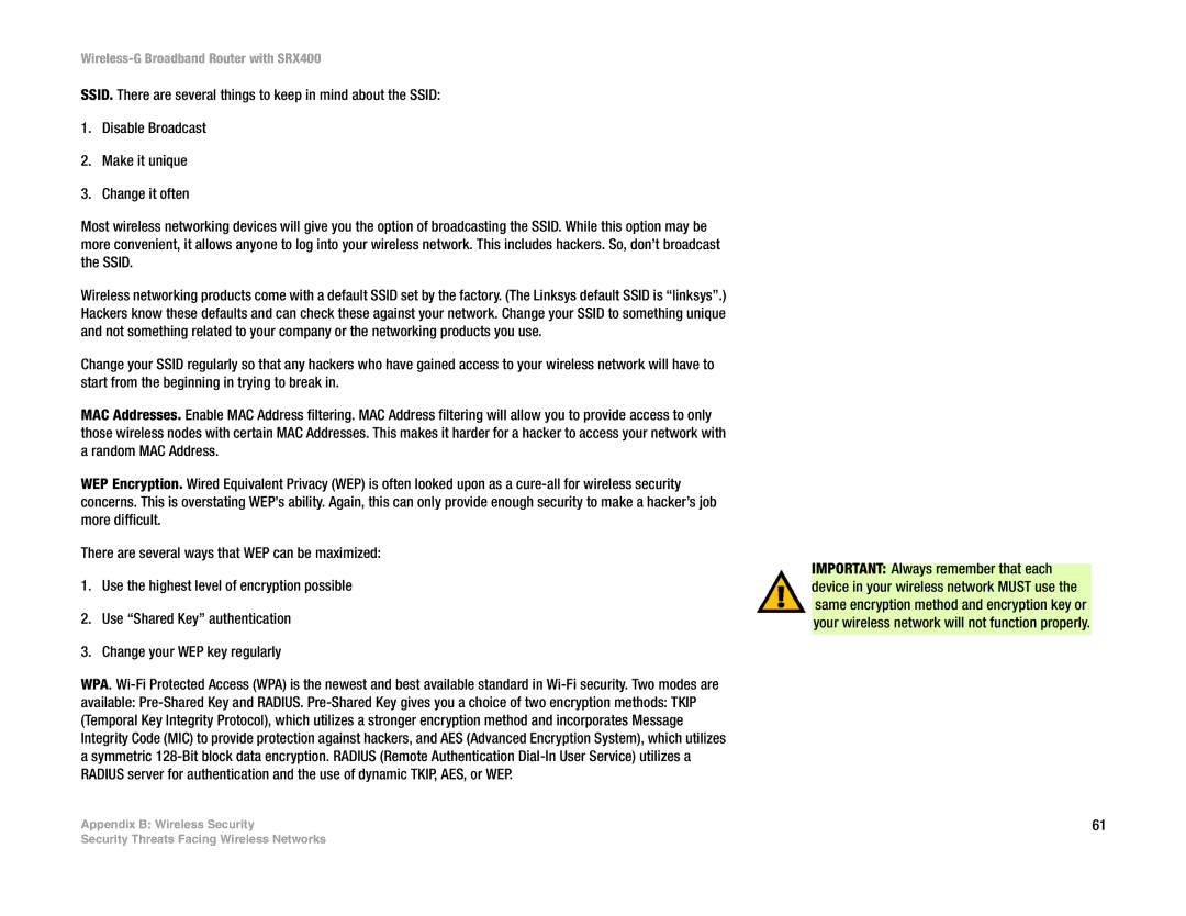 Linksys WRT54GX4 manual Security Threats Facing Wireless Networks 