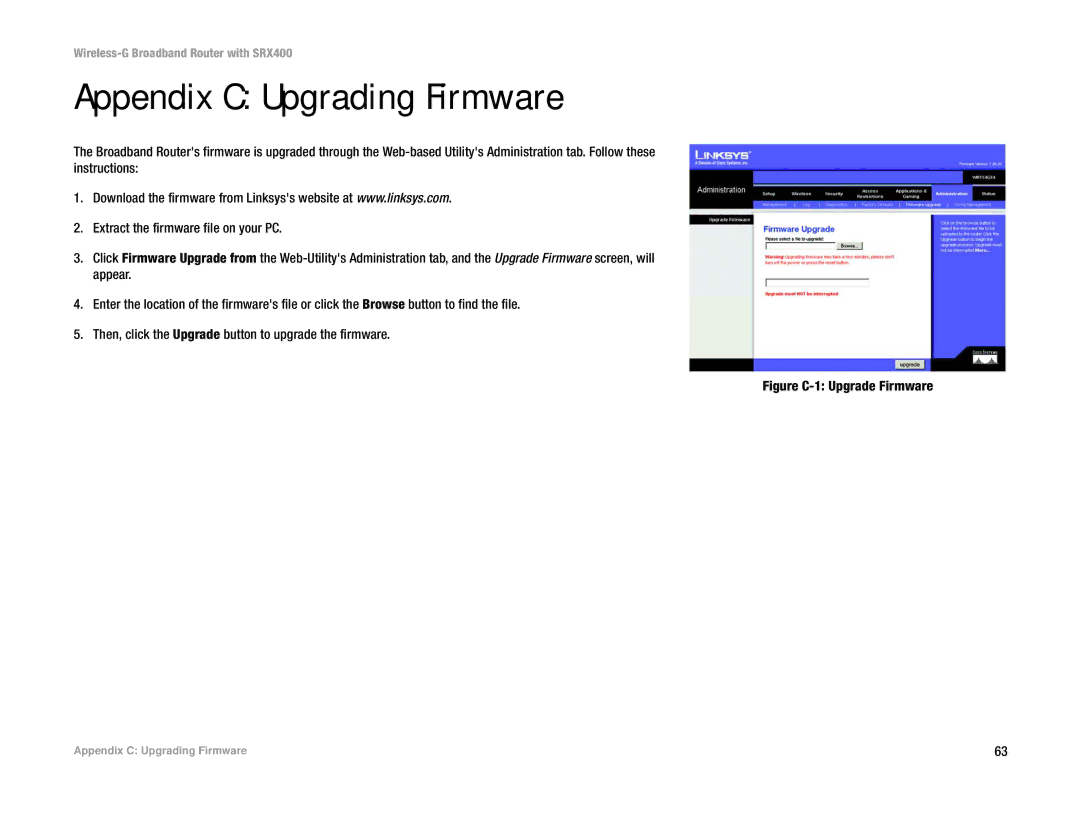 Linksys WRT54GX4 manual Appendix C Upgrading Firmware, Figure C-1 Upgrade Firmware 