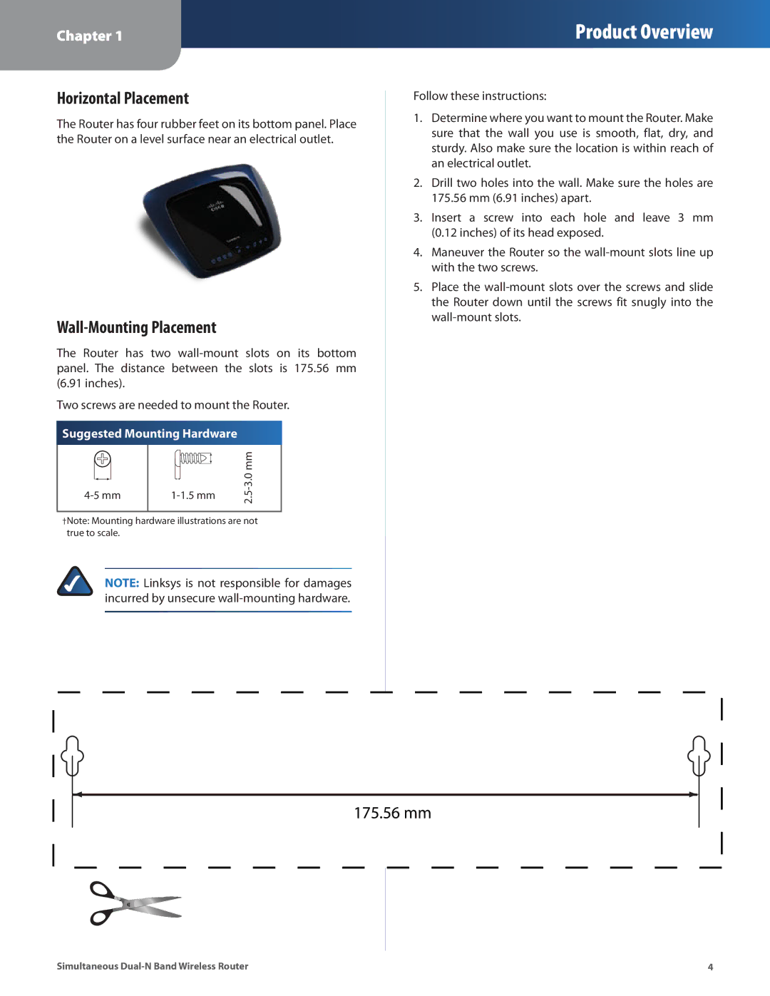 Linksys WRT610N manual Horizontal Placement, Wall-Mounting Placement 