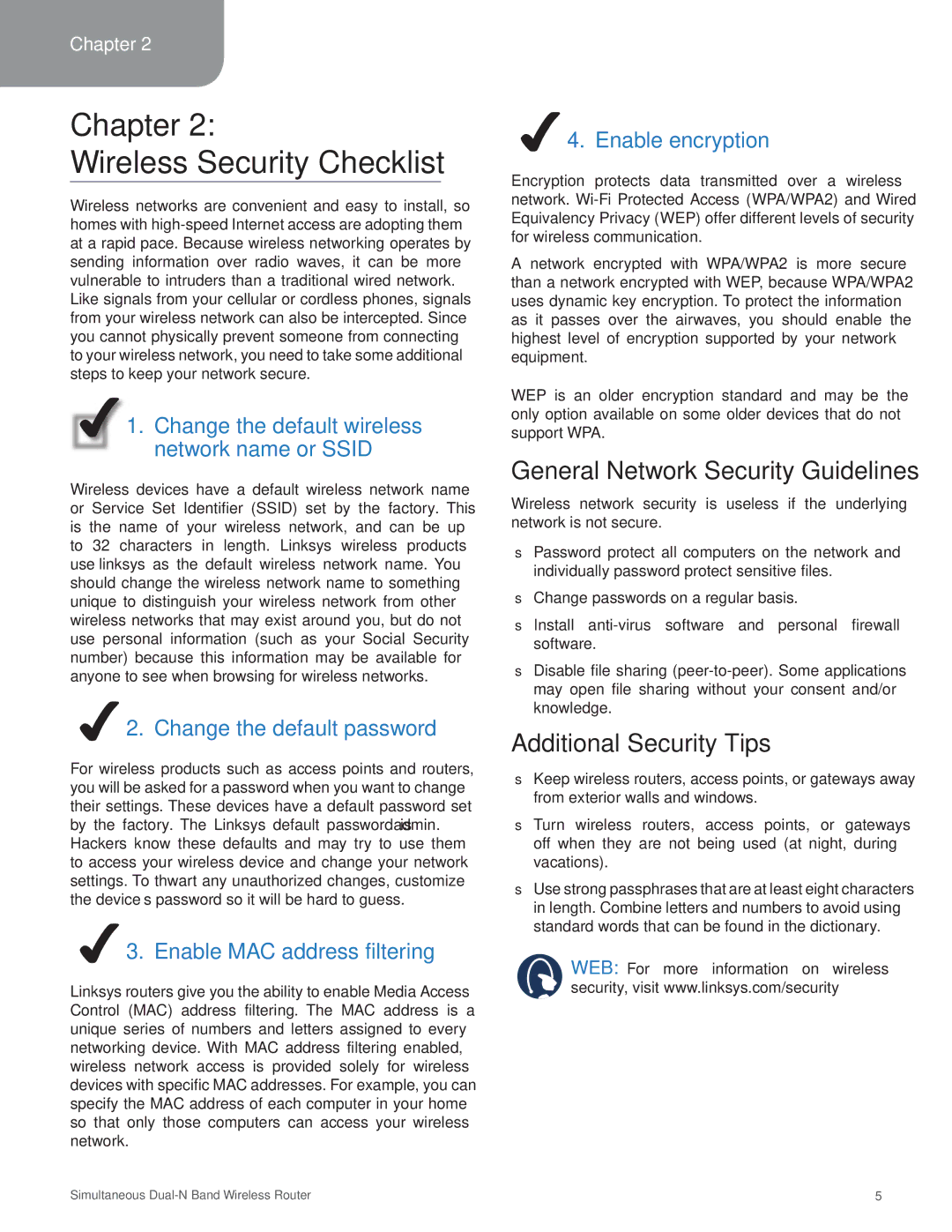 Linksys WRT610N manual General Network Security Guidelines, Additional Security Tips 