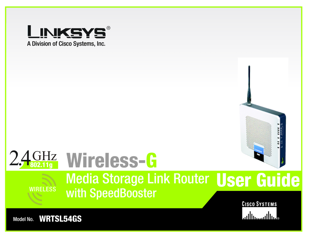 Linksys WRTSL54GS manual GHz .11g Wireless- G 