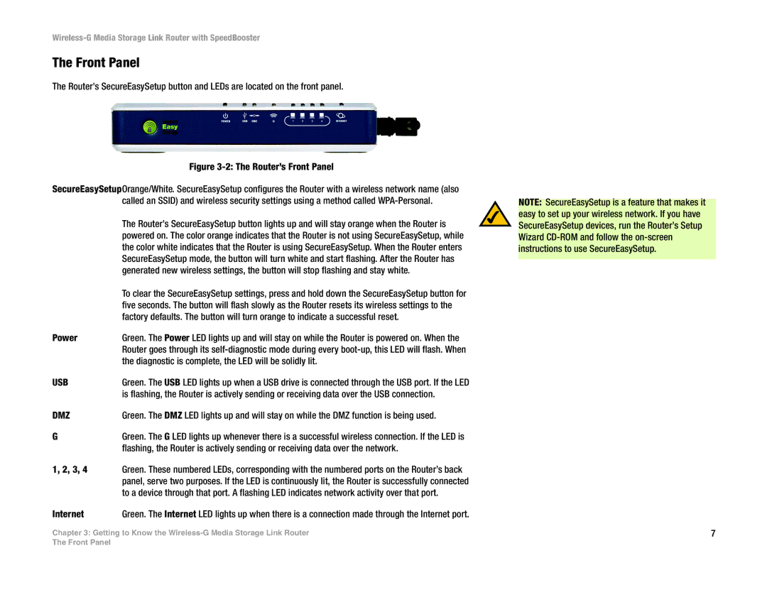 Linksys WRTSL54GS manual Front Panel, Dmz 