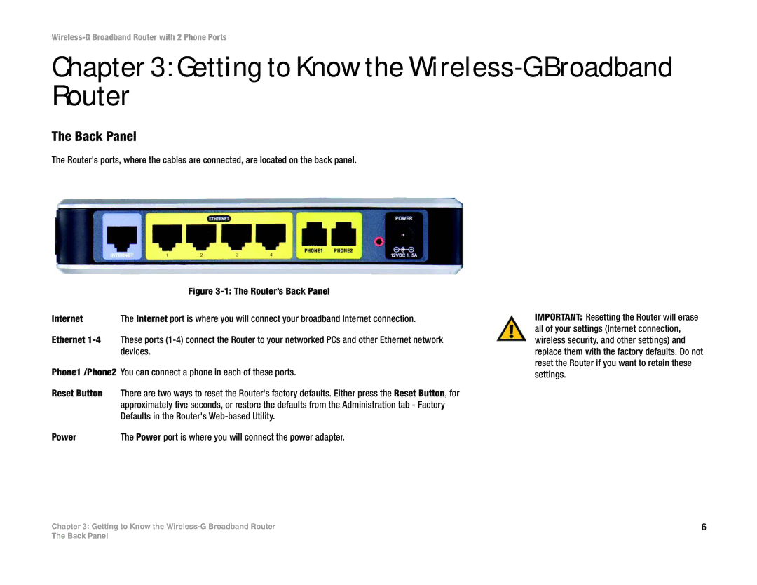 Linksys WRTU54G-TM manual Getting to Know the Wireless-G Broadband Router, Back Panel 