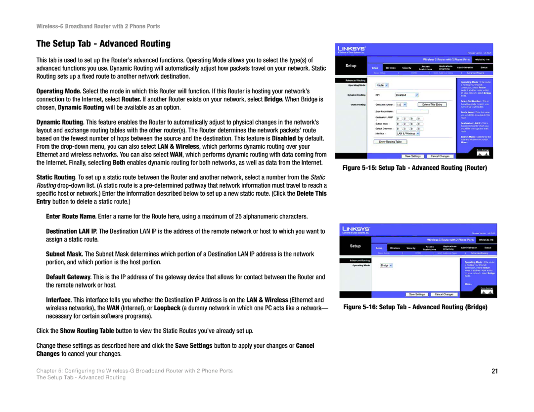 Linksys WRTU54G-TM manual Setup Tab Advanced Routing Router 