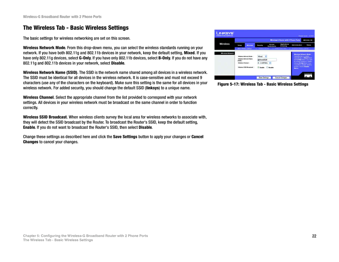 Linksys WRTU54G-TM manual Wireless Tab Basic Wireless Settings 