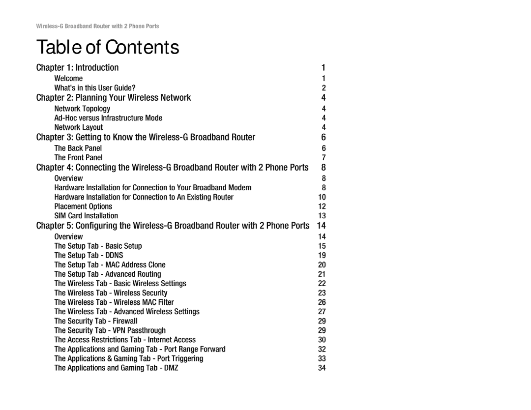 Linksys WRTU54G-TM manual Table of Contents 