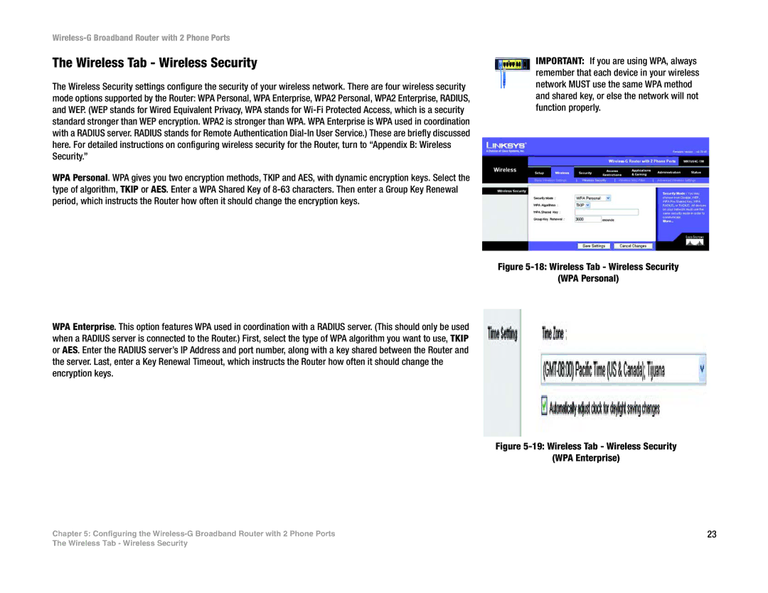 Linksys WRTU54G-TM manual Wireless Tab Wireless Security WPA Personal 