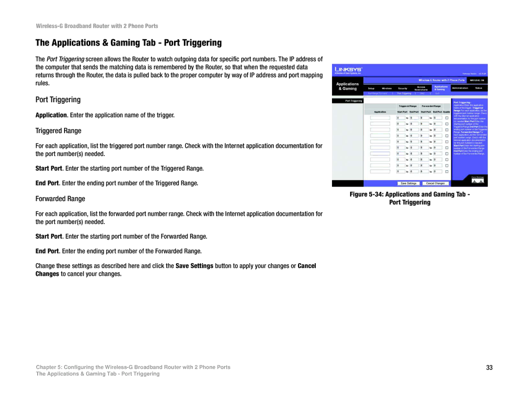 Linksys WRTU54G-TM manual Applications & Gaming Tab Port Triggering 