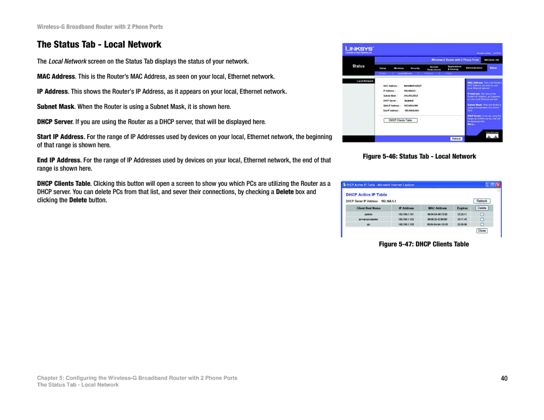 Linksys WRTU54G-TM manual Status Tab Local Network 