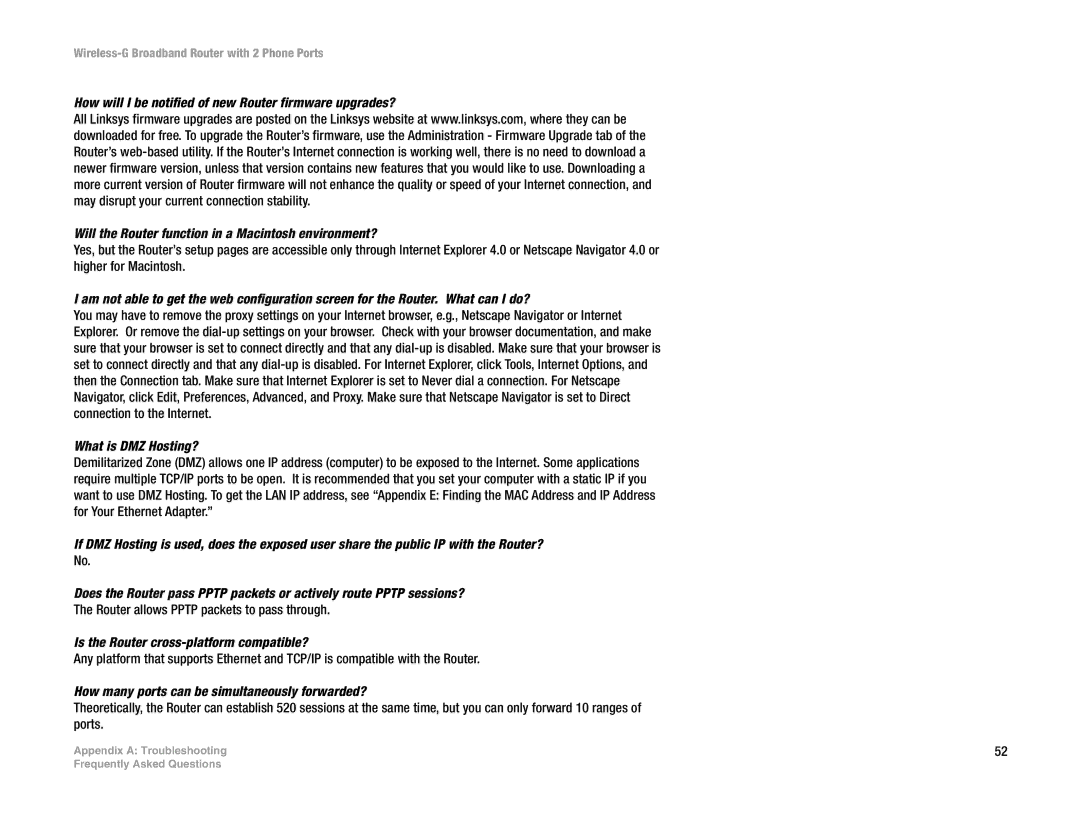 Linksys WRTU54G-TM manual What is DMZ Hosting?, Is the Router cross-platform compatible? 