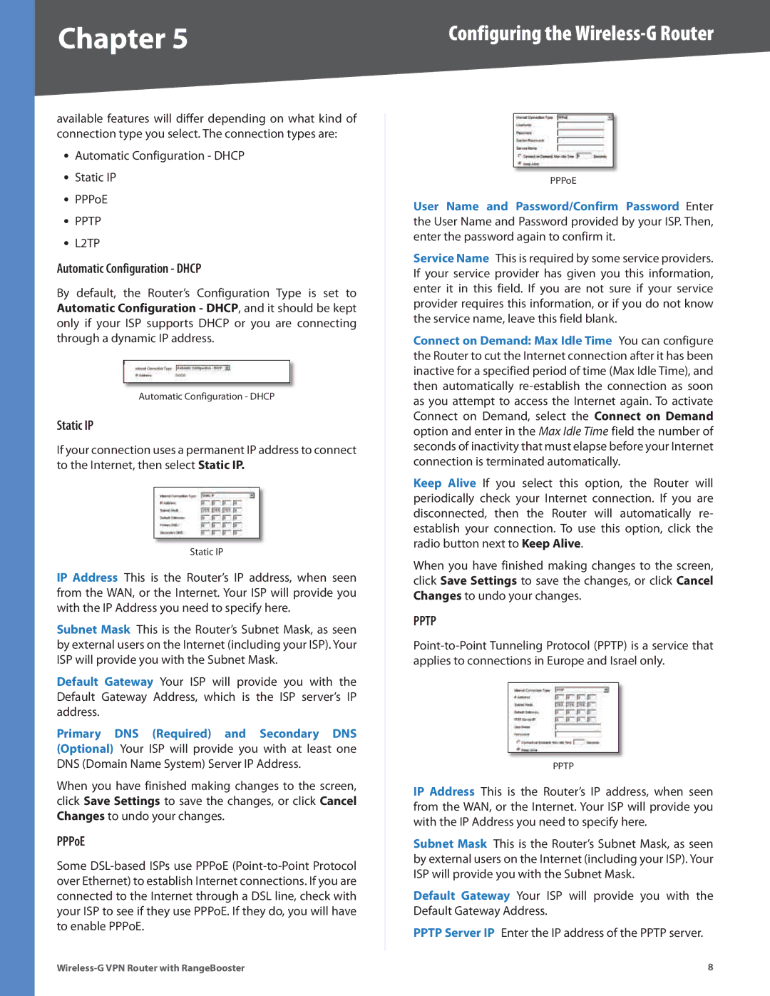 Linksys WRV200 manual Pptp 