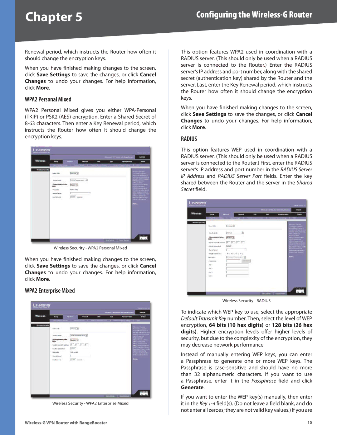 Linksys WRV200 manual WPA2 Personal Mixed, WPA2 Enterprise Mixed 