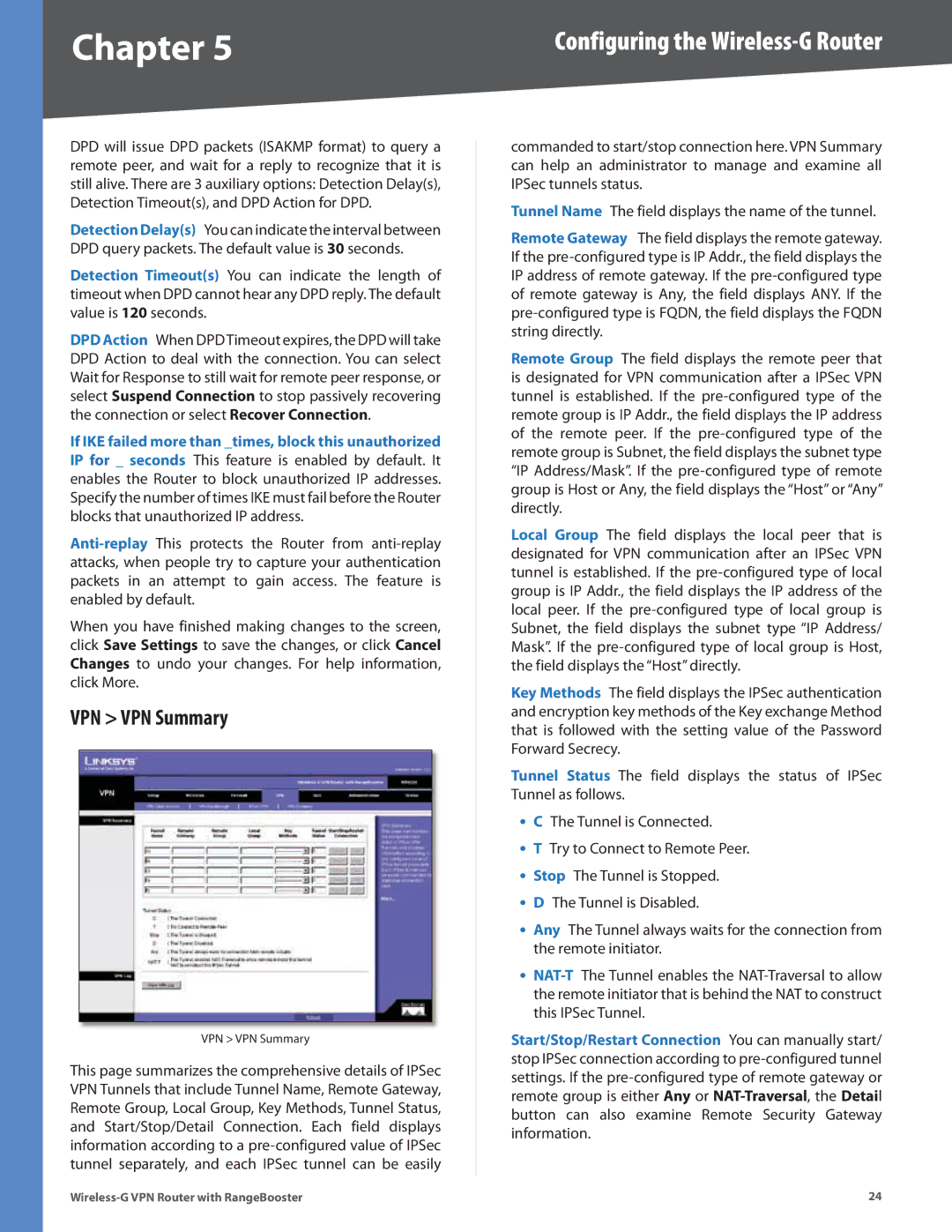 Linksys WRV200 manual VPN VPN Summary 
