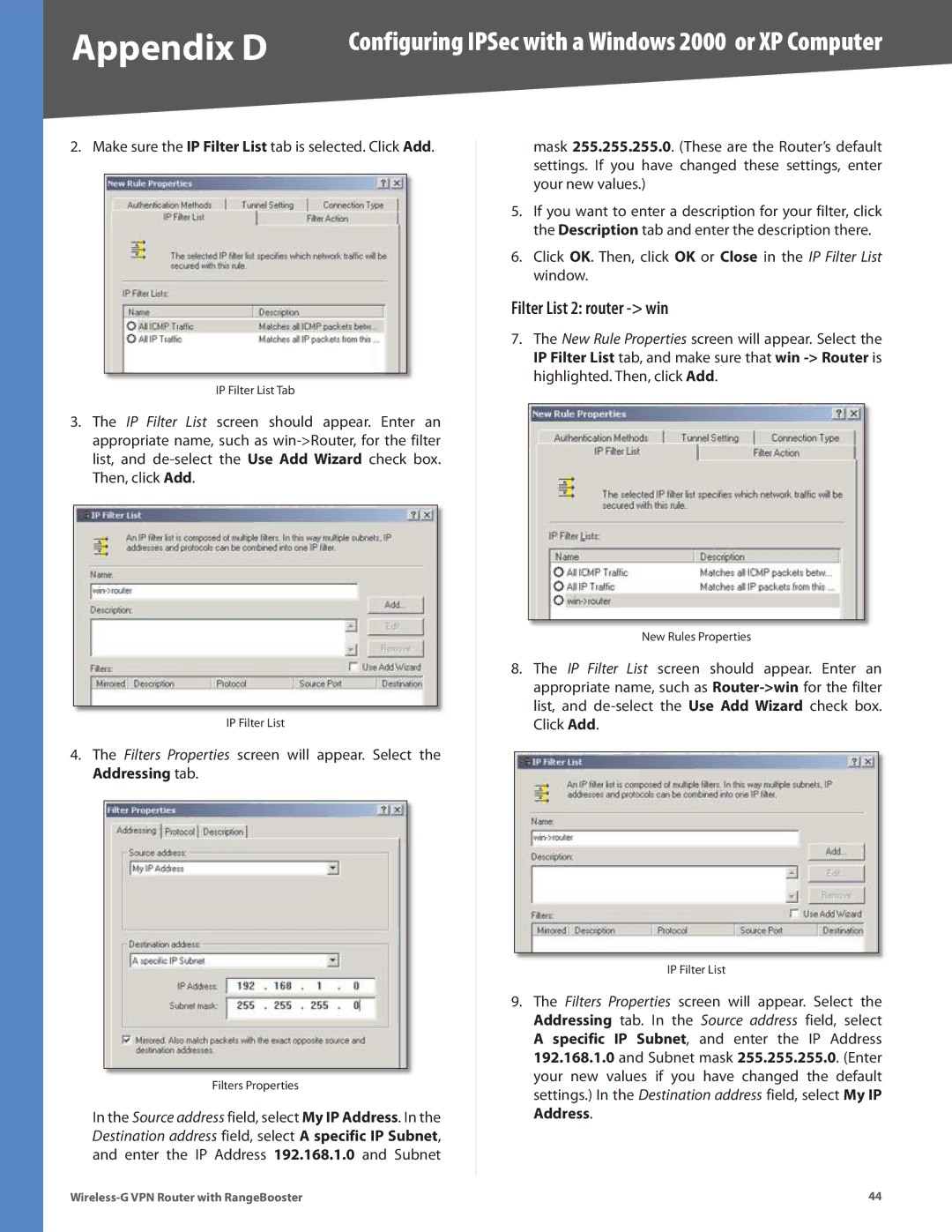 Linksys WRV200 manual Filter List 2 router win 