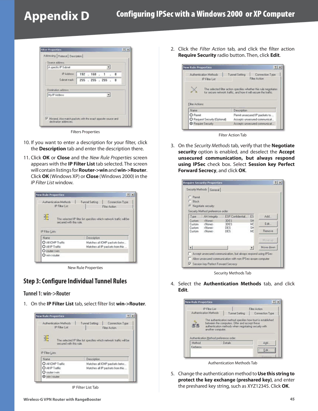 Linksys WRV200 manual Configure Individual Tunnel Rules, Tunnel 1 win-Router 