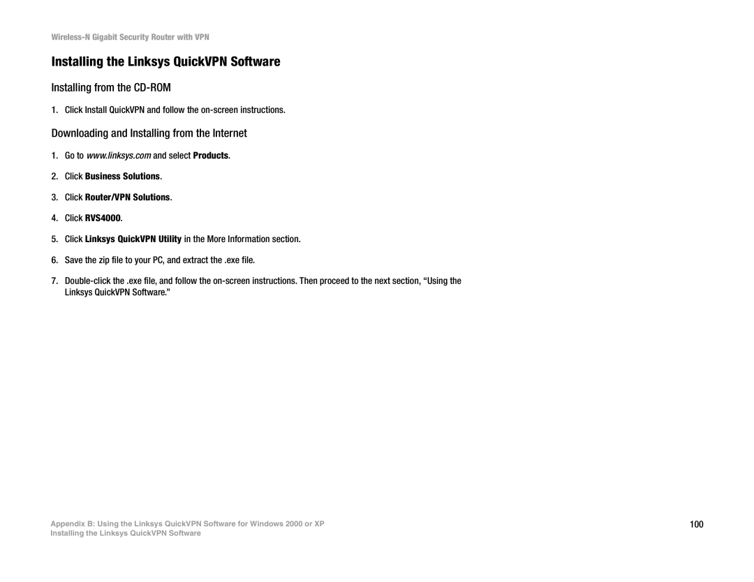 Linksys WRVS4400N manual Installing the Linksys QuickVPN Software, Installing from the CD-ROM 