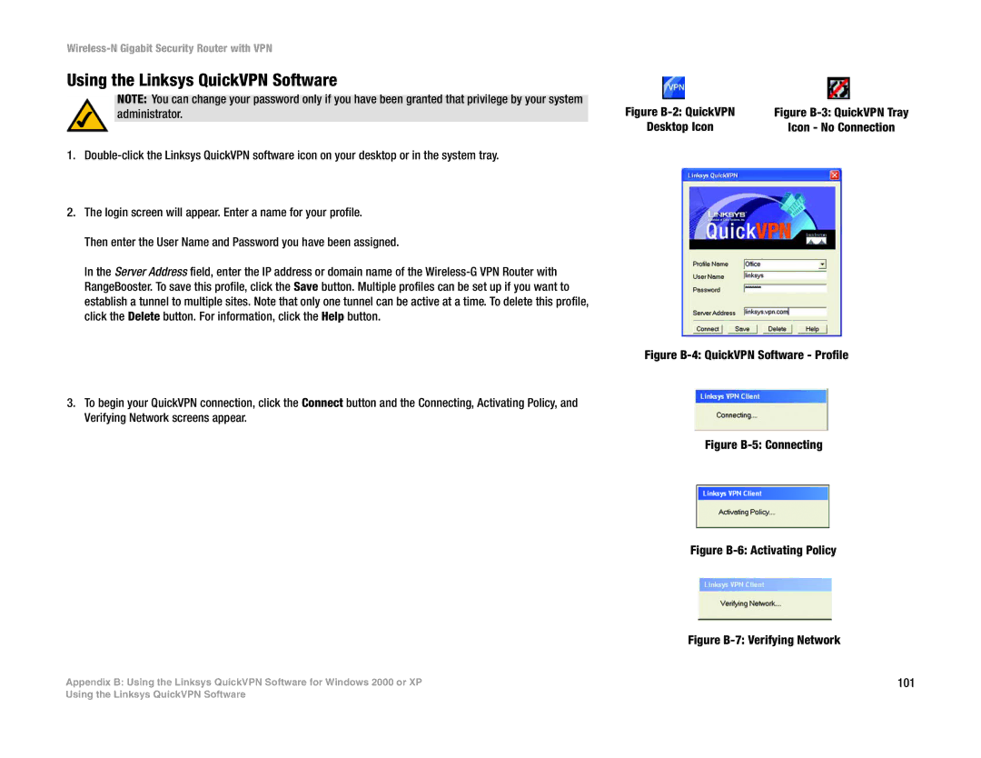 Linksys WRVS4400N manual Using the Linksys QuickVPN Software, Figure B-2 QuickVPN 
