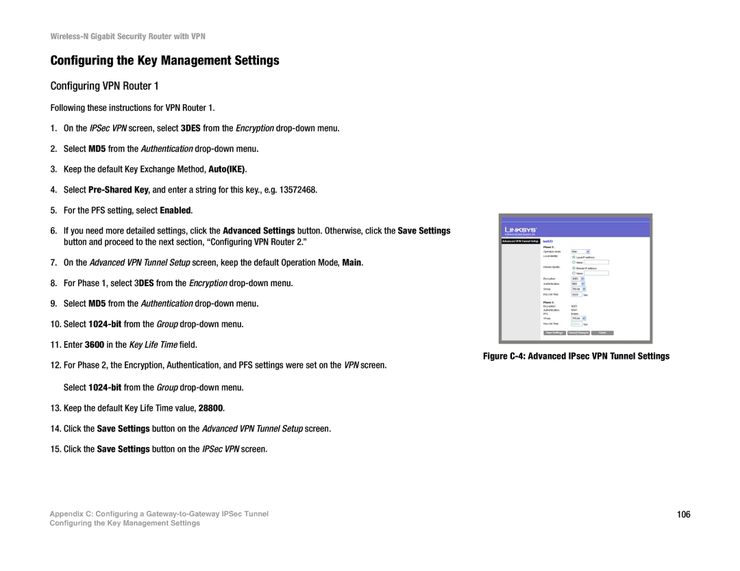 Linksys WRVS4400N manual Configuring the Key Management Settings 