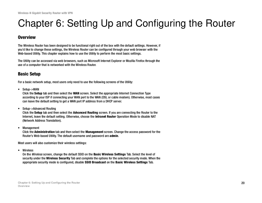 Linksys WRVS4400N manual Setting Up and Configuring the Router, Basic Setup 