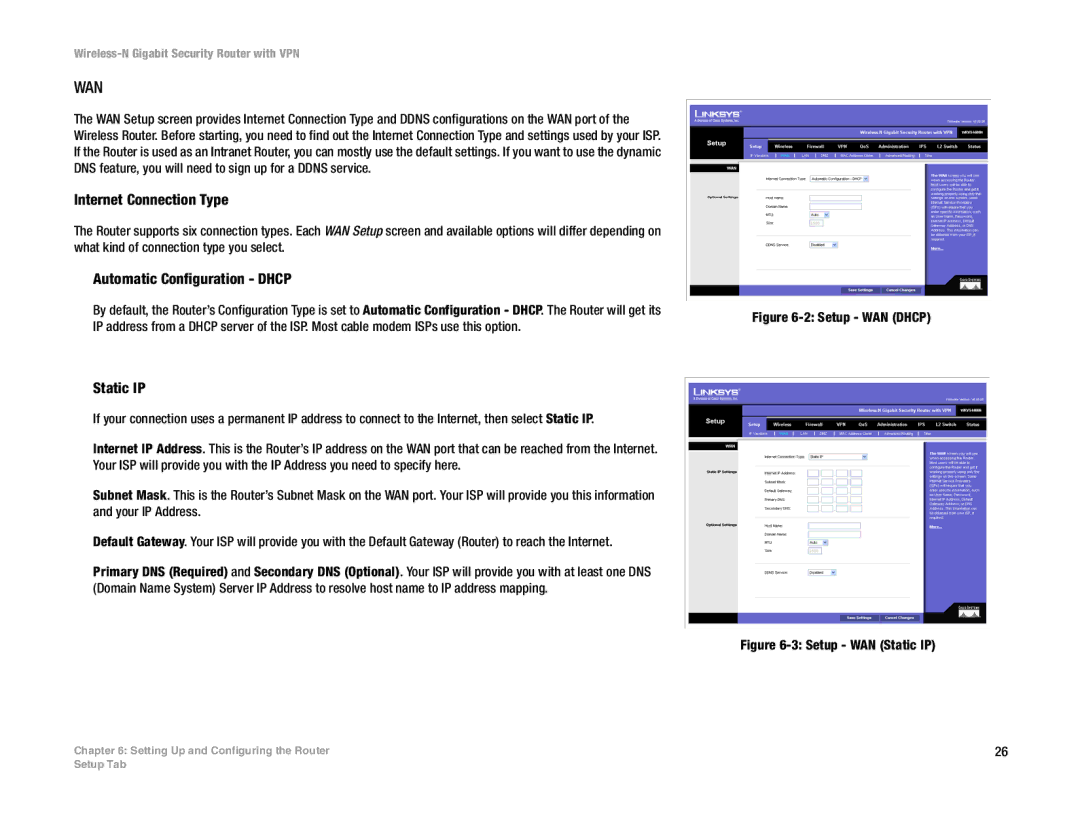 Linksys WRVS4400N manual Internet Connection Type, Automatic Configuration Dhcp, Static IP 