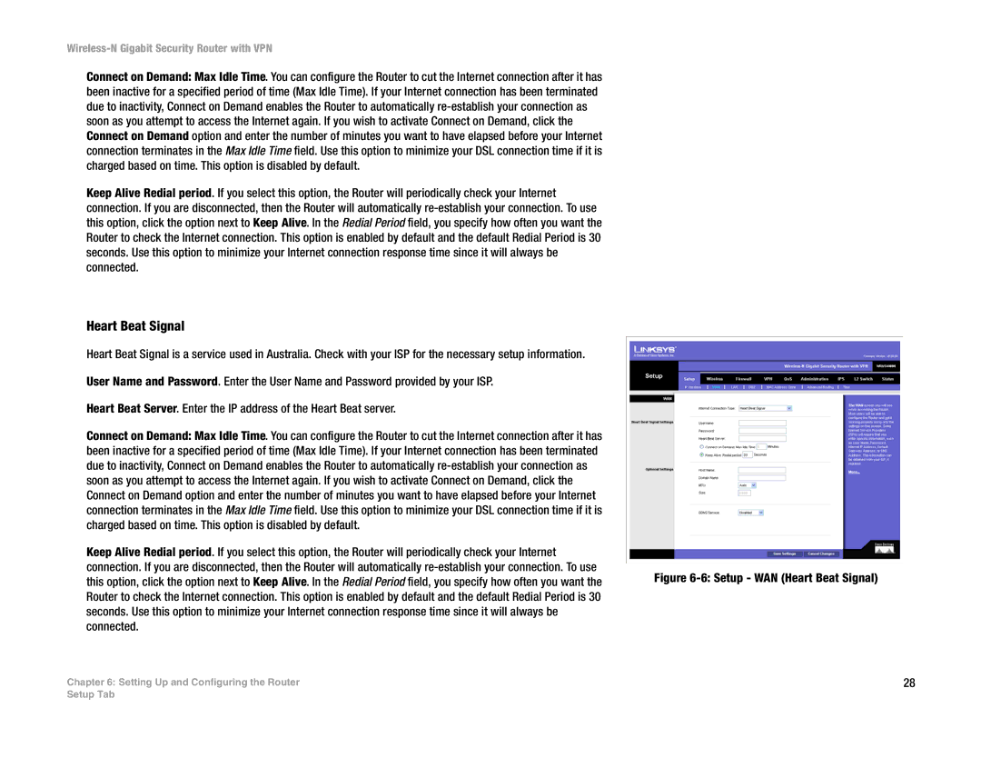 Linksys WRVS4400N manual Setup WAN Heart Beat Signal 