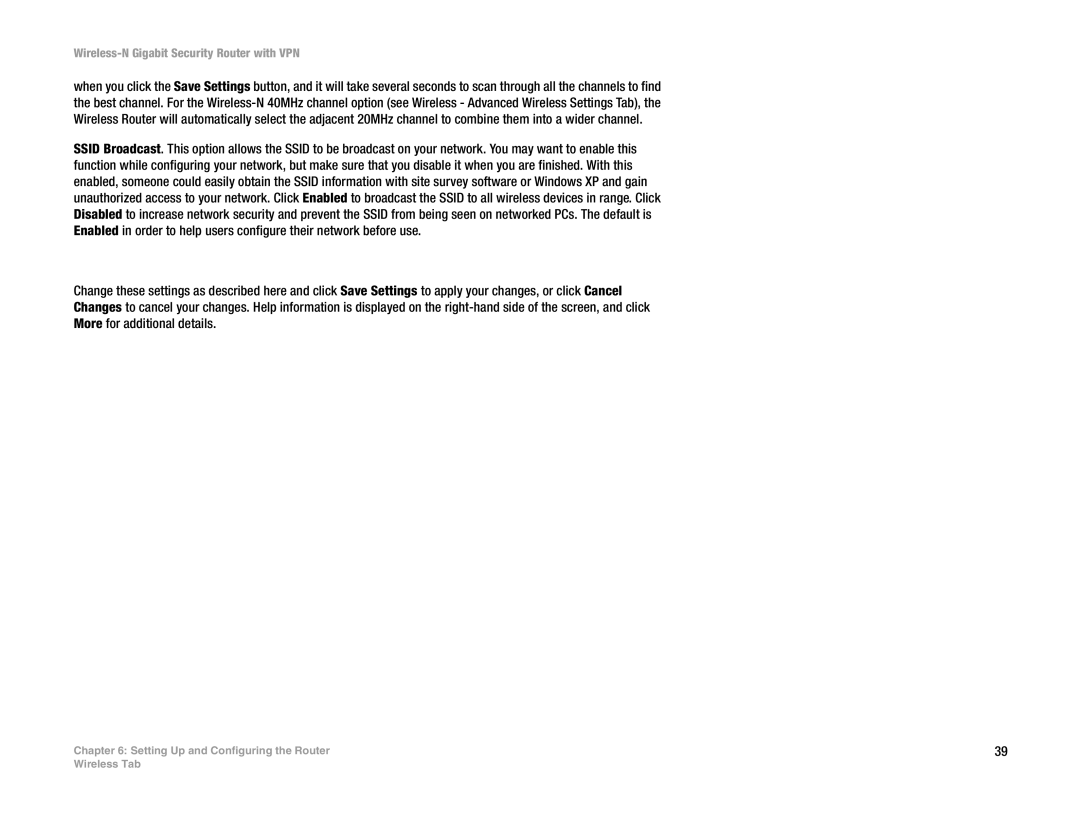 Linksys WRVS4400N manual Setting Up and Configuring the Router Wireless Tab 